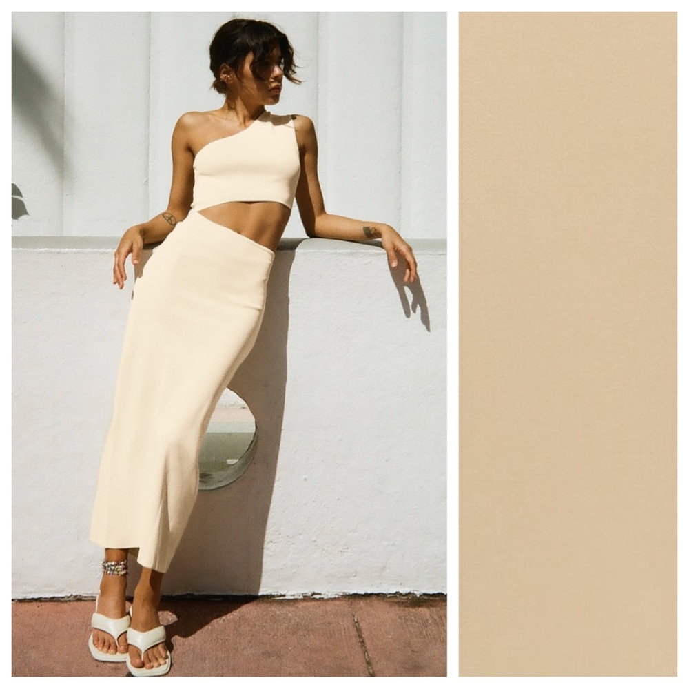 Zara Cream One-Shoulder Midi Dress